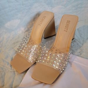 Schutz Women's Size 9 Lizah Crystal Slide Transparent Heels NEW With Box
